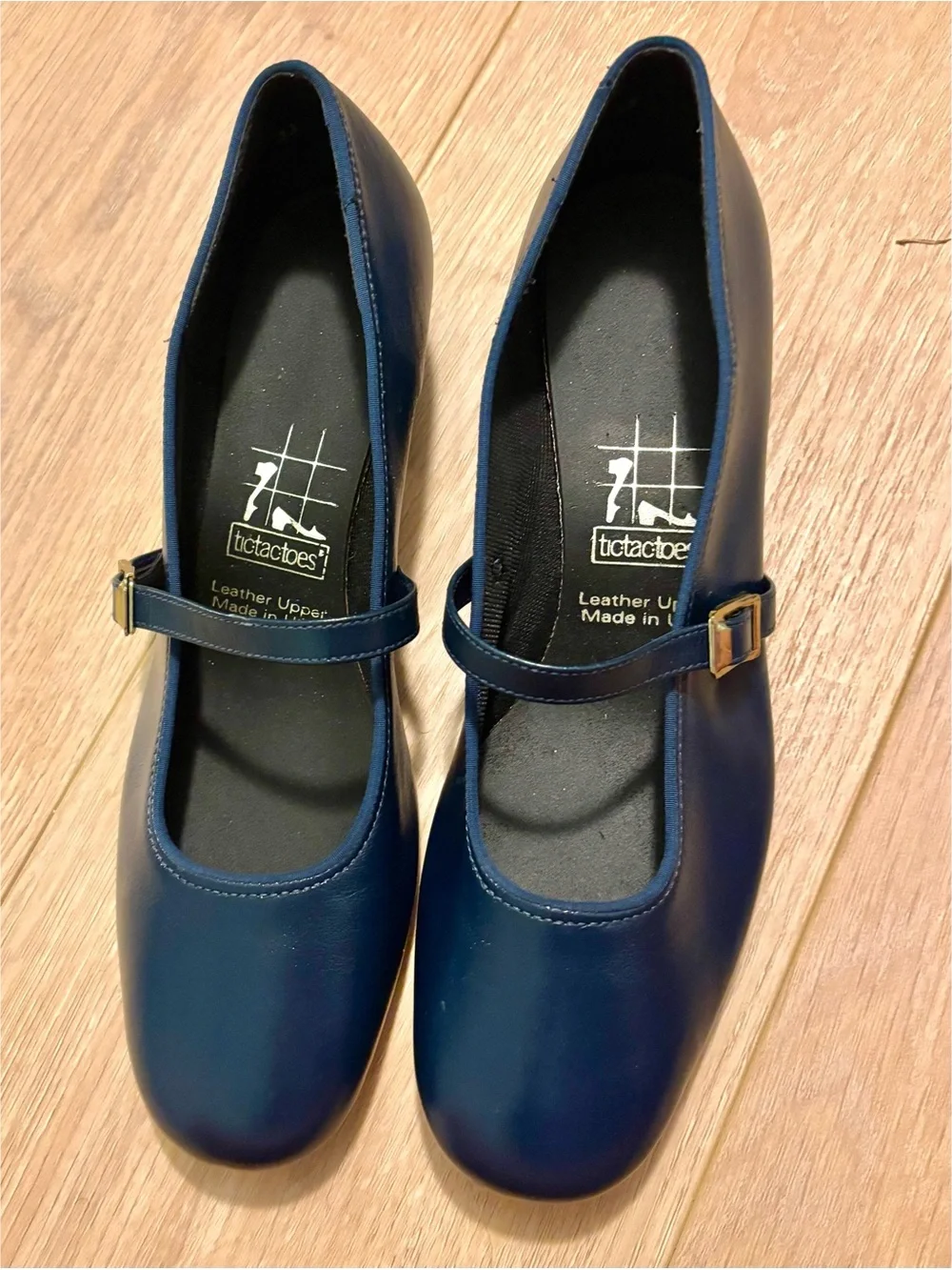 TicTacToes Navy Blue Leather Upper Mary Jane Pumps 1